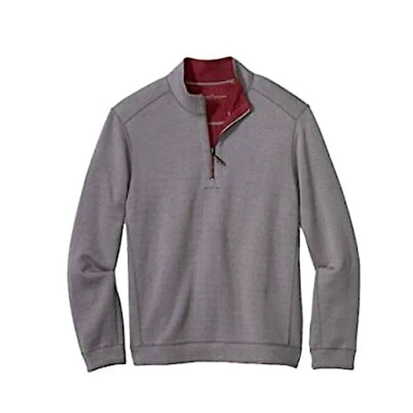 Tommy Bahama Flipshore Quarter Zip in maroon and gray - Picture 2 of 16